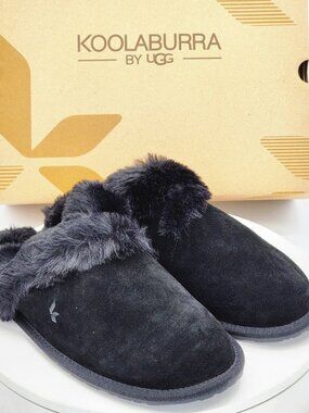 Koolaburra by UGG Milo Black Suede Fur Lined Mule Slippers Women Size 12
